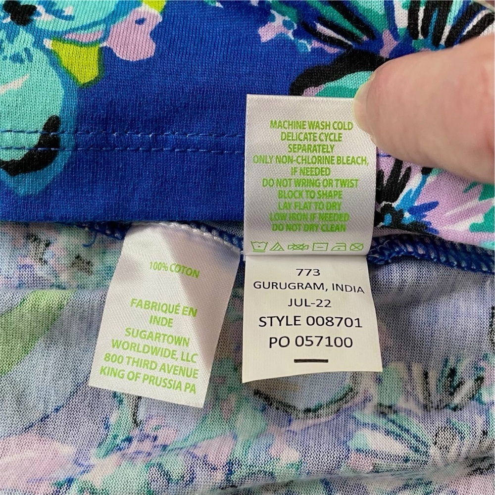 đź’™Lilly Pulitzer Alaina 3/4 Sleeve Tiered Swing Dress Blue Grotto Twilight Tropic - Picture 12 of 15